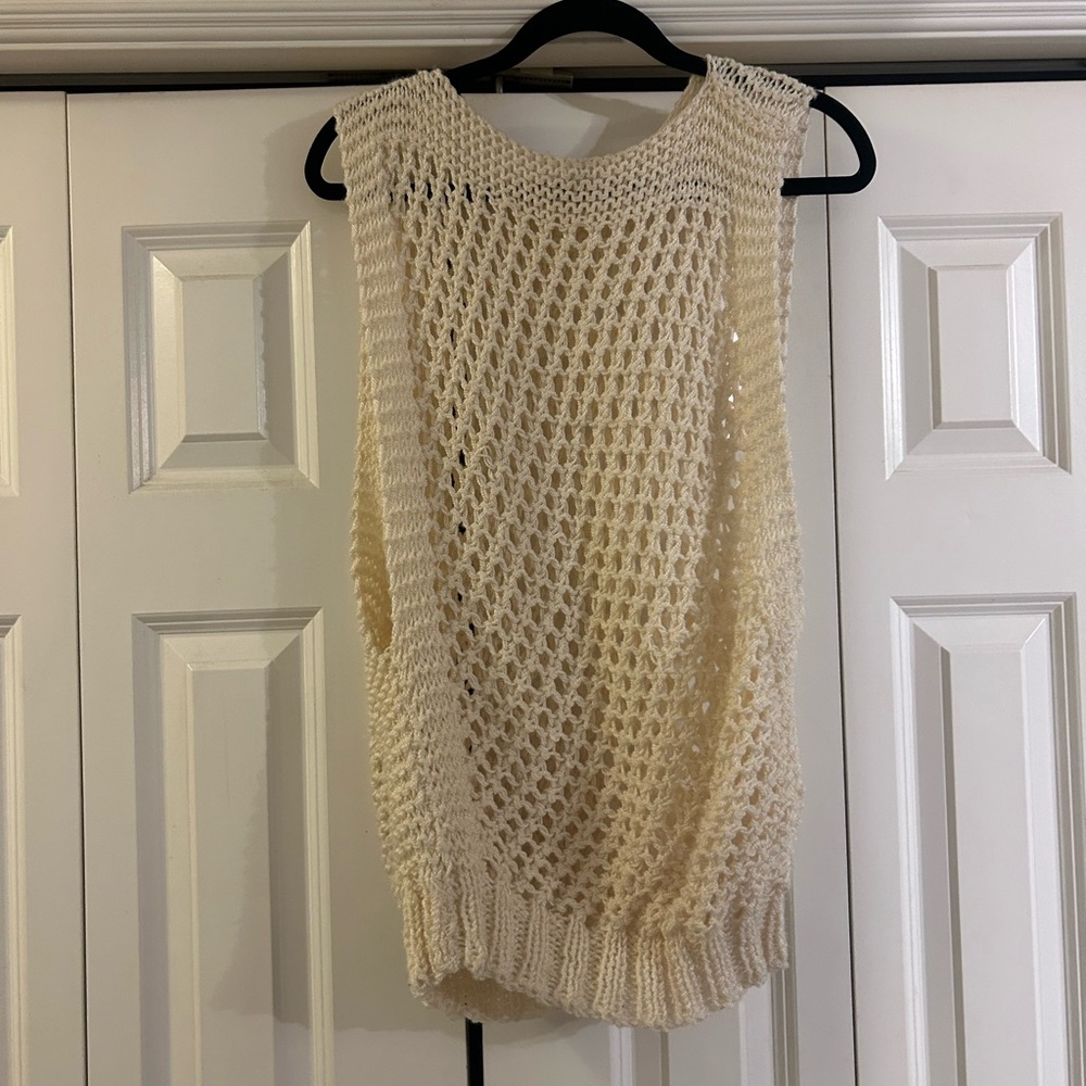 Vintage Cream Knit Sleeveless Jacket